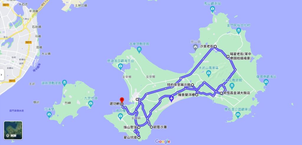 金門景點/金門任務解鎖全地圖／圖片來源：GOOGLE地圖