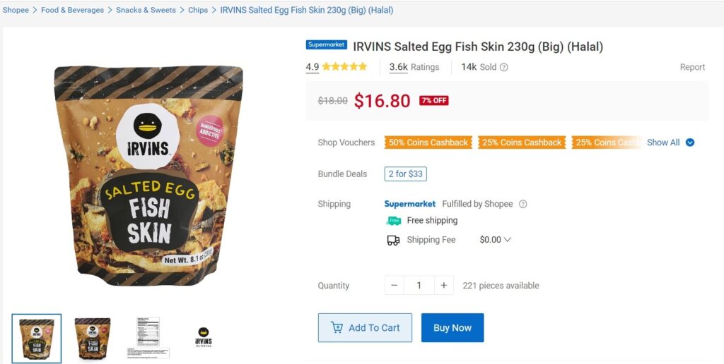 資料來源：Irvins新加坡伴手禮 / 新加坡蝦皮電商商品搜尋(點我連結)