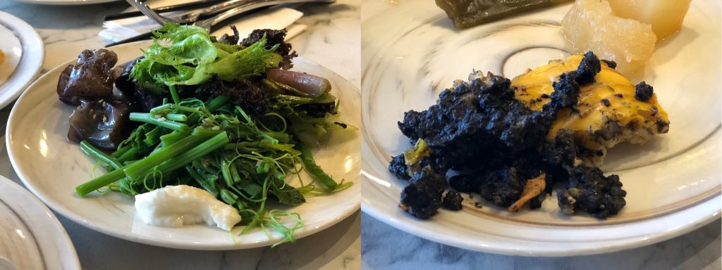 那裡的早餐可以吃到下午1點半還很厲害!!︱煙波花蓮太魯閣沁海館1泊1食 21 原民飛魚刺蔥沙律(左)、墨魷田園牧羊人派(右)/Photo Credit:逆耳小姐